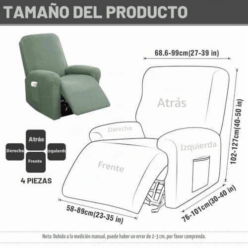 Miniatura 2 de Boyifeijie Funda Sillon Relax Reclinable 1 Plaza, Funda Sofa Relax Con Bolsillos, Fundas Elástica De Jacquard A Rayas Diseño Todo Incluido Para Sillón Reclinable Verde Pino, 4-Piezas