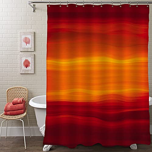 Mitovilla Orange Ombre Shower Curtain Set, Abstract Ocean Standard Shower Curtain, Burnt Orange Shower Curtain For Bathroom Decor, Modern Waves Fabric Shower Curtain, Burgundy, 72 X 72 #TOP15
