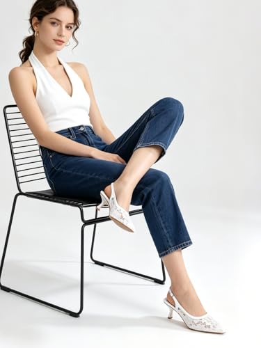Image of Mostrin Kitten Heels for Women Pointed Toe Pumps Patent Leather Low Heel Slingback Heels with Buckle Dress Shoes for Dating Party Working