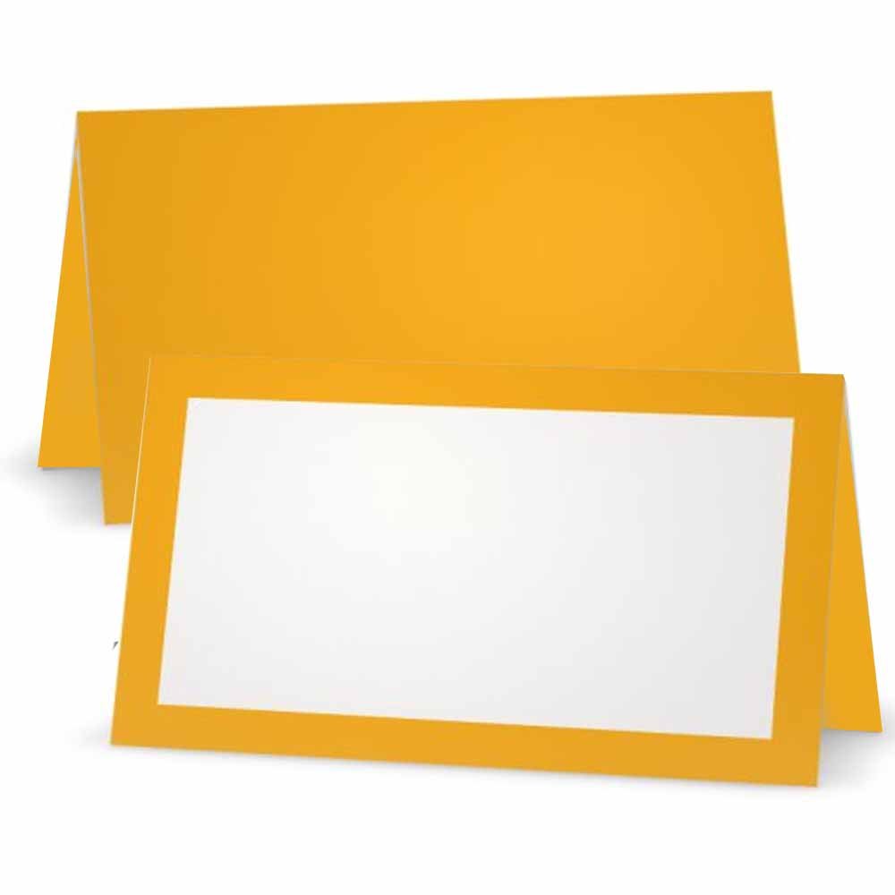 SQUASH gelb Tischkarten, flach oder Zelt – 10 oder 50 Pack – Weiß blanko vorne mit Farbe Grenze – Placement Tisch Name Platz Stationery Party Supplies – Gelegenheit Abendessen Event, gelb, TENT STYLE