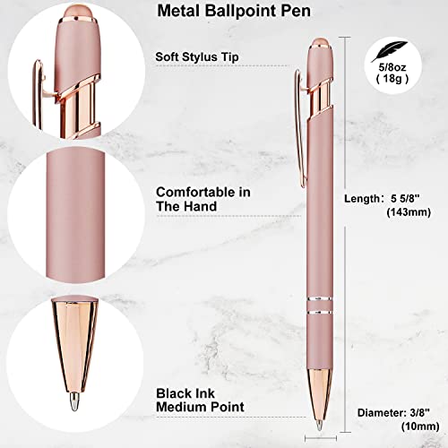 Linfanc 12 Pack Rose Gold Ballpoint Pen With Stylus Tip, 1.0 Mm Black Ink Smooth Writing Pens, Metal Stylus Pens For Touch Screens #TOP1