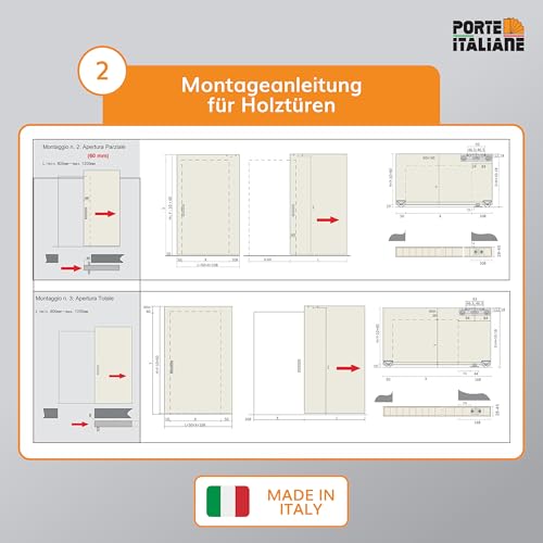 Porte Italiane, Unsichtbare Schiebetürschiene MAGICAL 1200, für Holzschiebetür vor der Wand von 80 cm bis 120 cm Breite, Kit mit Mechanismus, Zubehör und Führung