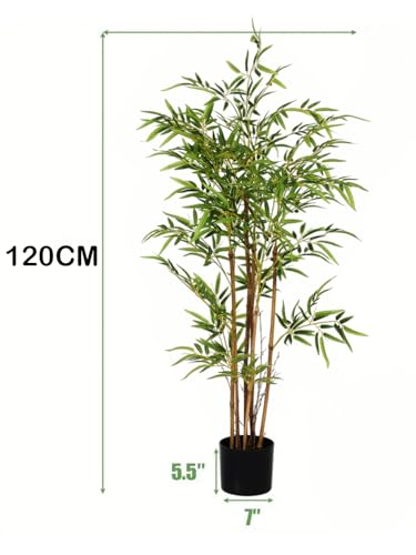 Image of Artificial Bamboo Plant with Pot, 120 cm (4 Ft) Tall, Realistic Faux Bamboo Tree for Home Decor, Indoor Decorative Plant for Living Room, Office, Bedroom & Reception