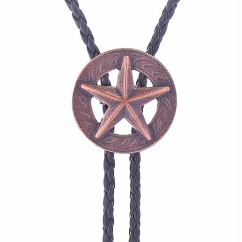 Image of Btilasif Bolo Tie for Men Vintage Western Cowboy Texas Star Leather Necktie Necklace Costume Accessories for Men,copper