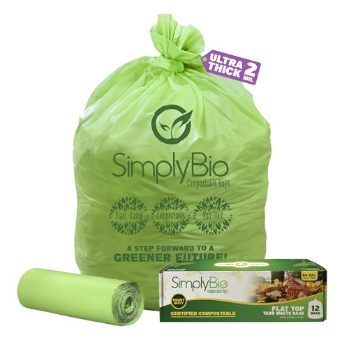 Simply Bio 60-65 Gallon Compostable Trash Bags Liners Flat-Top, Heavy