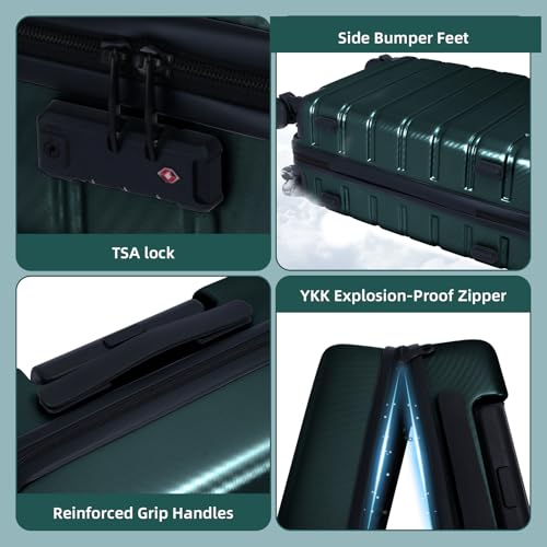 Image of Luggage Sets 3 Piece, 100% PC Hardside Luggage with Spinner Wheel TSA LOCK Lightweight Quiet Suitable for Men and Women, Family Suitable Y01 Green 20 /24 /28(Diagonal stripes)