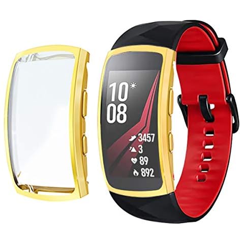 Yrzper Compatible with Samsung Gear Fit2 Pro/Fit 2 Screen Protector Case Plated Ultra-ThinTPU 360° Whole Body Screen Protector Full Bumper Cover Shell (Gold) Cover