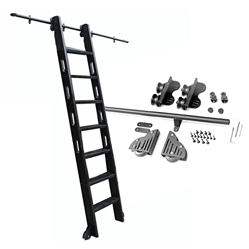 Kit rail coulissant porte de grange 1m 2m 3m 4m 5m 6m acier noir avec échelle mobile