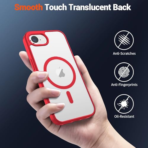 Image of DIZORO Compatible iPhone 17e / iPhone 16e Case,Compatible with MagSafe, Non Yellow Military-Grade Drop Protection & Hard PC Back Cover Slim Transparent Anti-Scratch Shockproof Phone Case - Red