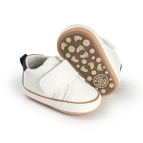 Image of HsdsBebe Baby Boys Girls Pu Leather Hard Bottom Walking Sneakers Toddler Rubber Sole First Walkers Infant Cartoon Slippers Crib Shoes
