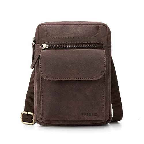 Bolso hombre cuero pequeño natural marrón oscuro con asa de hombro y viaje