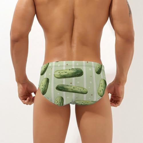 Hand-Drawn Pickles Cucumbers Mens Swim Briefs Bikini Sexy Low Rise Trunks Swimsuit Bathing Suit Beach2