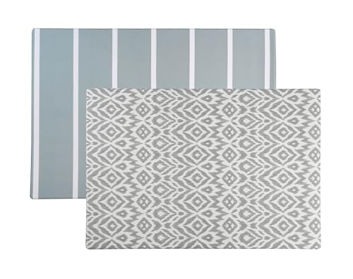 Baby Play Mat | One-Piece Reversible Foam Floor Mat | Large | Eco-Friendly | Extra Soft | Non-Toxic | Baby | Toddlers | Kids (Ikat + Stripe, Grey)