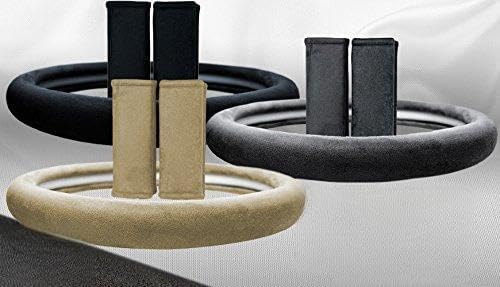 Universal Steering Wheel Cover and Seat Belt Cover Combo Pack (black, large)