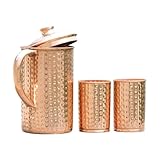 2activelife Krug aus 100% reinem Kupfer, mit 2 Bechern | Gehämmerter Trinkwasserkrug mit Gläsern | Kupferkrug-Set mit Deckel und Bechern | Wasserflasche mit Griff | Gesundheitsvorteile des Ayurveda