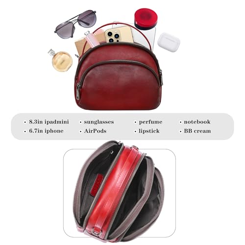 Image of HESHE Genuine Leather Crossbody Bags Leather Purses for Women Vintage Small Shoulder Handbags with Multi-Pockets