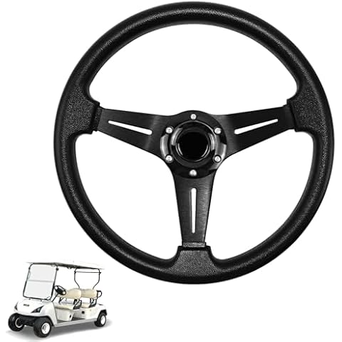 LOSCHEN Golf Cart Steering Wheel Universal Design for Club Car Ds and Precedent EZGO RXV & TXT, for Yamaha Golf Cart Steering Wheel-Black Strip Cover