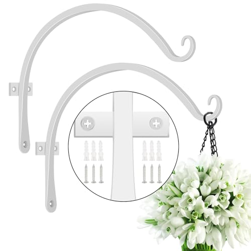 FEED GARDEN 2 Pack 12 Inch Hanging Plant Bracket Wall Hooks Decorative Plant Hangers for Outdoor Hanging Bird Feeders, Wind Chimes, Plant Baskets, White by FEED GARDEN - Used condition - US$11.05
