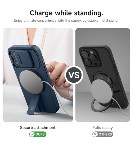 Image of SURITCH for iPhone 15 Pro Case with Magnetic Camera Slide Cover and Adjustable Kickstand, Compatible with MagSafe, Shockproof Bumper Case Slim Protective Cover 6.1 Inch, Blue