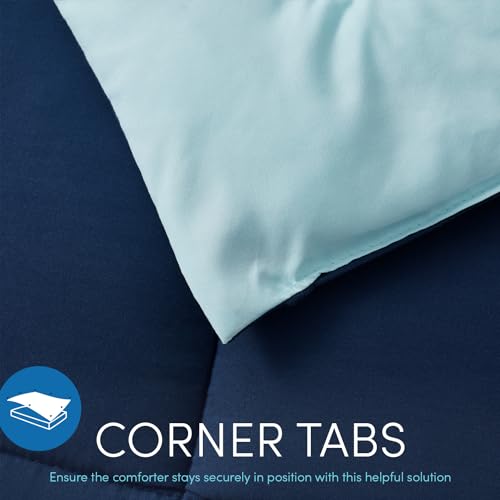 Hearth & Harbor Down Alternative Comforter - All Season Soft Quilted Queen Bed Comforter Duvet Insert with Corner Tabs - Queen Size 3 Piece Set with Pillow Shams Reversible Navy/Blue by Hearth & Harbor - Used condition - Image 4