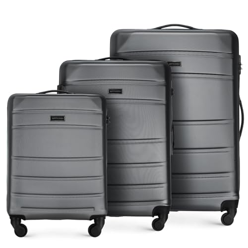WITTCHEN Globe Line Reisekoffer 3-teiliges Kofferset Rollkoffer Trolley Handgepäck Hartschale aus ABS 4 Rollen Zahlenschloss Teleskopgriff Grau Lufthansa/Eurowings/Ryanair/Condor/Discover Airlines WITTCHEN Globe Line Reisekoffer 3-teiliges Kofferset Rollkoffer Trolley Handgepäck Hartschale aus ABS 4 Rollen Zahlenschloss Teleskopgriff Grau Lufthansa/Eurowings/Ryanair/Condor/Discover Airlines
