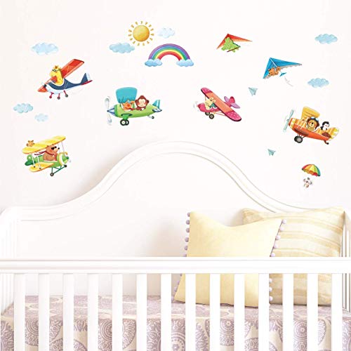 Decowall Ds-8026 Animal Airplanes Kids Wall Stickers Wall Decals Peel And Stick Removable Wall Stickers For Kids Nursery Bedroom Living Room (Small) D?Cor #TOP6