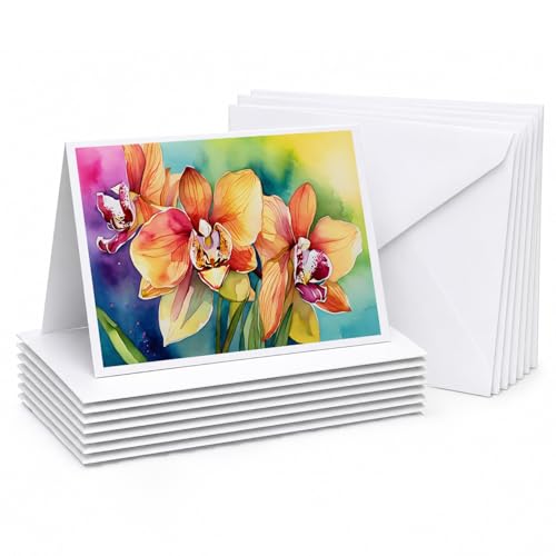 Caroline's Treasures DAC1559GCA7P Orchids in Watercolor Greeting Cards and Envelopes Pack of 8 Blank Cards with Envelopes Whimsical A7 Size 5x7 Blank Greeting Cards