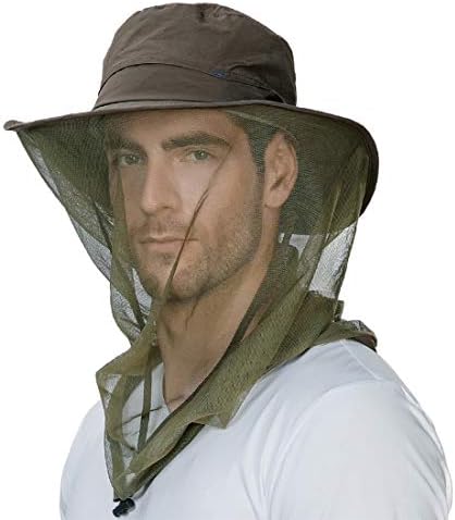 Comhats Net Fly Fishing Hat Summer Sun UV Exploring Men Nylon Bucket Hiking Boating Gardening Veil Hats Army Green