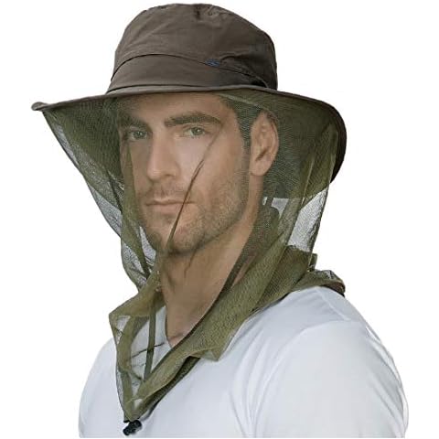 Comhats Net Fly Fishing Hat Summer Sun UV Exploring Men Nylon Bucket Hiking Boating Gardening Veil Hats Army Green X-Large XX-Large XL XXL Cover