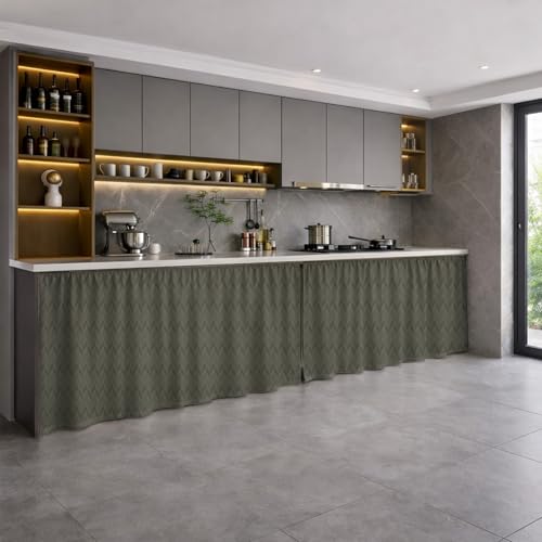 Image of LINENWALAS Under Sink Curtain for Kitchen - Pack of 2 | Herringbone Embossed Design Polyester Under-Sink Cover | Storage-Hiding Curtain with Rod Pocket | Kitchen & Bathroom (132x71 CM, Graphite Grey)
