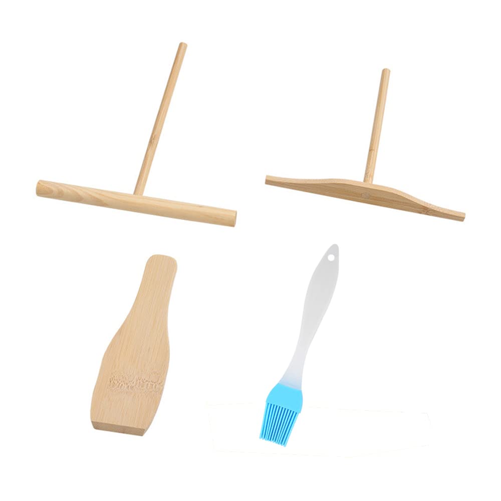 4点セットクレープトンボスパチュラパンケーキフルーツレーキ木製手作りクレープパンケーキクレーププレート手作り天然木の表面スティックT字型キッチンツール