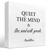 Quiet The Mind And The Soul Will Speak Sign,Inspirational Wood Block Box Plaque Sign Desk Decor for Home Yoga Room Meditation Space Shelf Table Decorations