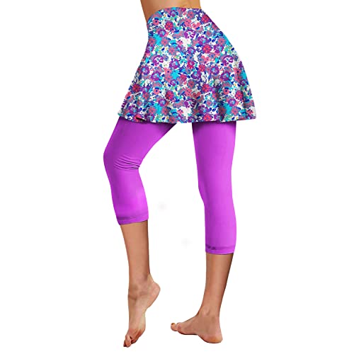 Msacrh Skirted Leggings For Women With Pockets Tennis Golf Skirted Leggings High Waist Athletic Workout Skort Skirts #TOP1