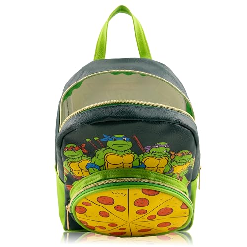 Image of Fast Forward Teenage Mutant Ninja Turtles Backpack for Boys, Girls, Women, Men, Unisex | Cute PU Leather 10 inch Mini Backpack Purse Shoulder Purse | Teenage Mutant Ninja Turtles Bag and Accessories