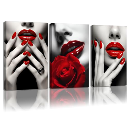 CCWORKERRY Lips Canvas Wall Art 3 PCS Woman Lip Pictures
