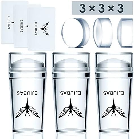 Ejiubas 3 Pcs Jelly Clear Nail Stampers 3 Pcs Sandy Nail Scrapers 3 Pcs Silicone Nail Art Stamper Heads Nail Stamping Kits DIY Nail Art Tools Valentines Gifts