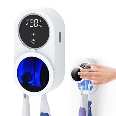 LifeBasis Esterilizador Cepillo Dientes UV-C y UV-A Doble Desinfección Batería de Larga Duración 50 Días Soporte Cepillo de Dientes con Secado por Aire Montado en la Pared 2 Ranuras para Cepillos