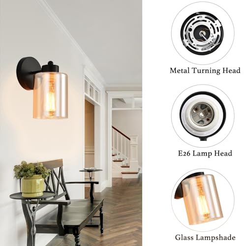 Image of Metal Sconces Wall Lighting with Clear Glass Shade,Bathroom Black Vanity Light Matte Black Wall Sconce, Matte Black Vanity Lights for Bathroom, Modern Wall Light Fixtures