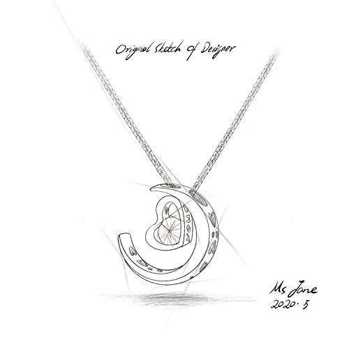 murtoo Moon Love Women's Necklace Heart Pendant Silver Rose Gold Zirconia I Love You Jewelry Gift Box Moon Necklace for Women Girls