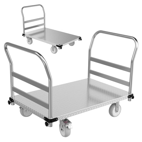 Easeroll 3000LBS Heavy Duty Platform Truck Cart Dolly | 44"x28" 2mm Steel Deck & Reinforced Chassis | 6" TPR Swivel Wheels | Industrial Flatbed Cart for Warehouse, Factory, Logistics