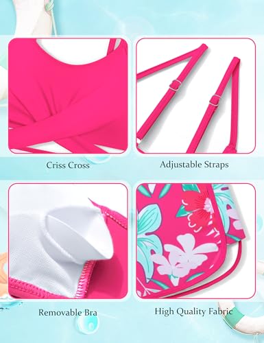 Image of Girls Swimsuit 3 Piece Bathing Suit Criss Cross Bikini Set Girls' Swimwear with Shorts 7-16T