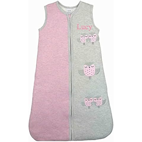 Baby Sleeping Bag 2.5 Tog Soft Cotton Jersey 0-6 Months and 6-12 Months (Personalised Pink Owls, 0-6 Months) Cover