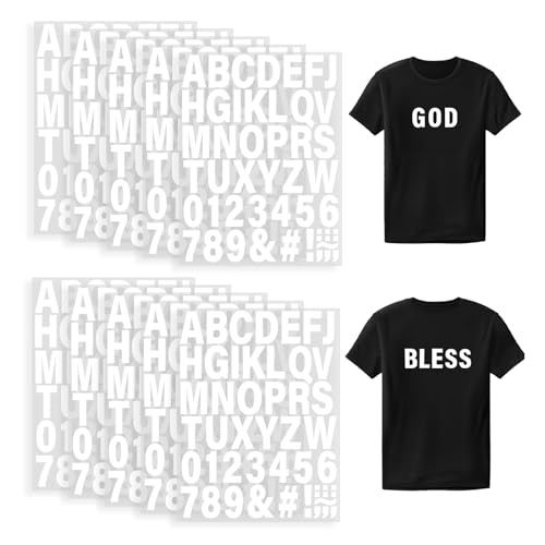 10 Sheets 2 Inch Iron-On Letters and Numbers, A-Z and 0-9 PU Heat Transfer Vinyl for T-Shirts, Jersey and DIY Apparel (White)