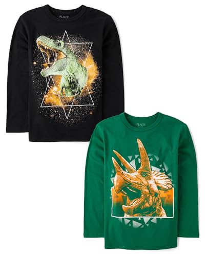 The Children's Place,Boys,Dino Short Sleeve Graphic T-Shirts,Multipacks,Triceratop/Dino Galaxy 2-Pack,Large
