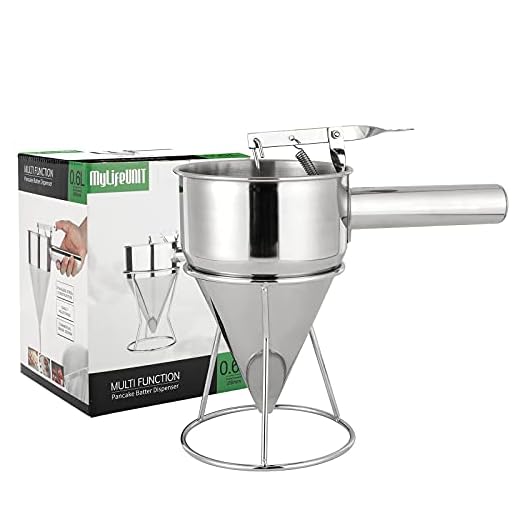 MyLifeUNIT Pancake Batter Dispenser, Stainless Steel Funnel Cake Dispenser with Stand