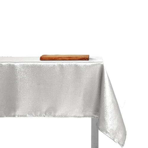 INTRECCI Tovaglia Antimacchia di Natale Rettangolare o Rotonda Tessuto Brillantini con Lurex più Colori e Misure, Tovaglia Natalizia Resistente Alle Macchie (14/16 POSTI 140x300 cm, Bianco/Argento)