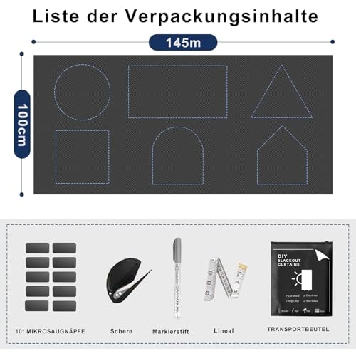 DAILIENFUS Fenster Verdunkelung mit Mikro Saugnapf - 100x145cm Verdunklungsstoff Blackout Rollo ohne Bohren, Tragbarer Sonnenschutz für Reise, Schlafzimmer - Leicht Montage, Wiederverwendbar