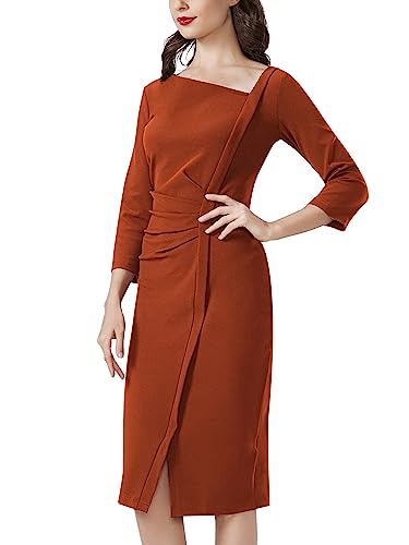 Image of AISIZE Women's Retro 3 /4 Sleeve Ruched Elegant Business Pencil Sheath Dress