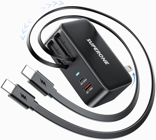 Image of SUPERONE 4 in 1 Retractable Wall Charger with Dual USB C Cables, 78W Fast Charging iPhone 17 Retractable USB C Charger with Dual Ports for iPhone 17 Pro Max /16 /15 /14 /13 /12, Pad, Galaxy, Pixel