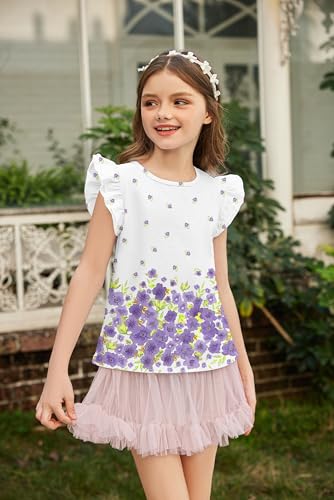 Image of Arshiner Girls Shirts Ruffle Short Sleeve Summer Cute Casual Crewneck Tops Blouse Tee